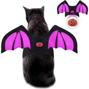 Cat Dog Costumes with Pumpkin Led Light Bat Wings Glitter Purple Halloween Costu